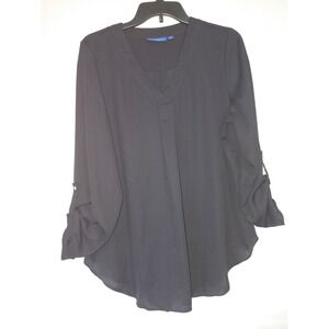 Apt. 9 2X black semi-sheer v-neck tunic top Blouse Size Large EUC